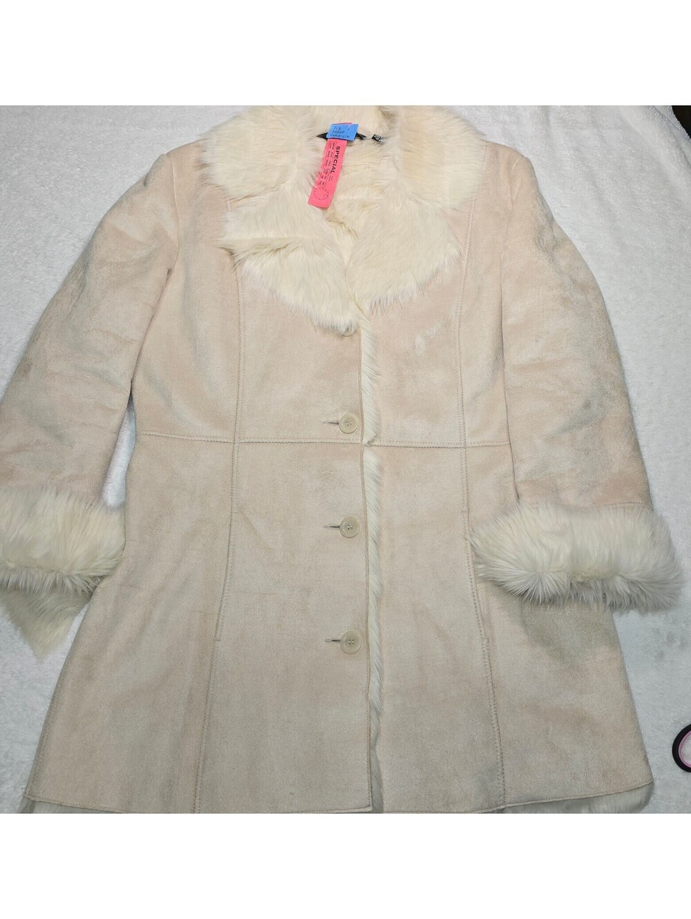 VTG Y2K Mixit Penny Lane Coat Suede Faux Fur Afghan Coat Cream Beige Medium M